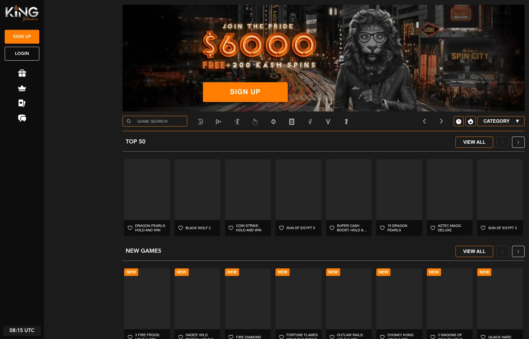 King Johnny Kash Casino desktop experience